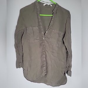Zara Dark green 100% Linen top button-down